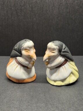 Kitchen Witch Ceramic Salt & Pepper Shakers 3" Lucky Vintage Babushka Baba Yaga